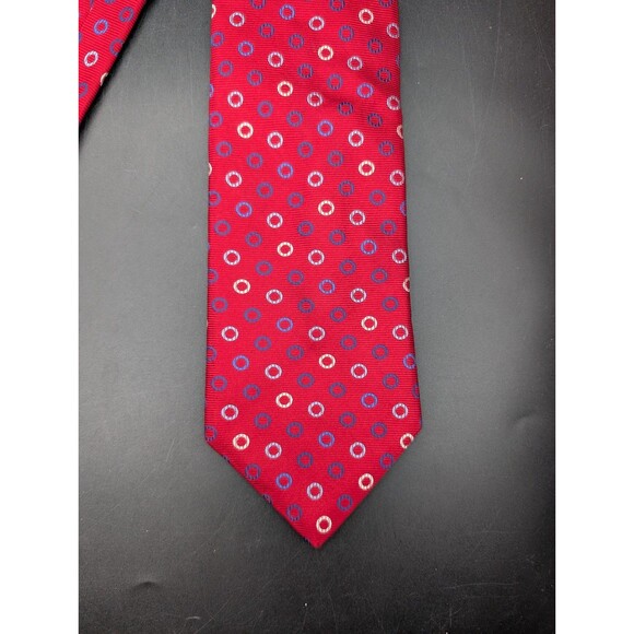 Ede And Ravenscroft Red Blue Circle Pattern Heavy Silk Tie Necktie - Picture 1 of 4